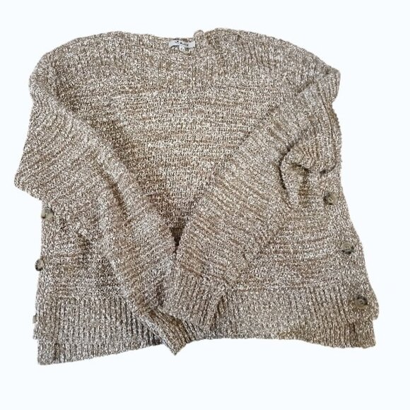 MADEWELL Chunky Marled Caramel/Cream Boatneck Side Button Sweater - Picture 14 of 16